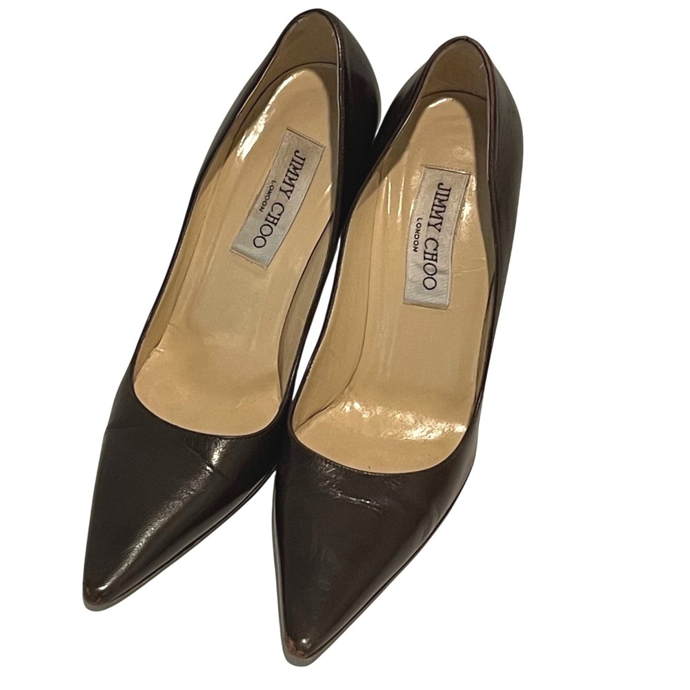 Jimmy Choo London Heels Pumps Pointed Toe Leather Brown Designer Shoes 36.5/6.5